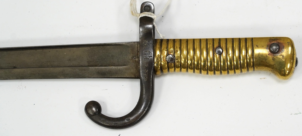 A French bayonet for a Chassepot rifle, blade dated 1869. Condition - good